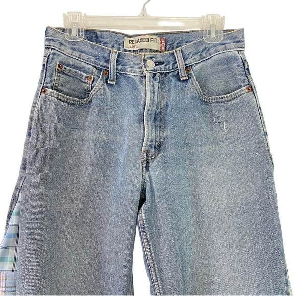Levi’s 550 Custom Jeans Womens Size 6 Waist 28 Plaid Patchwork Levis Upcycled - Picture 3 of 16